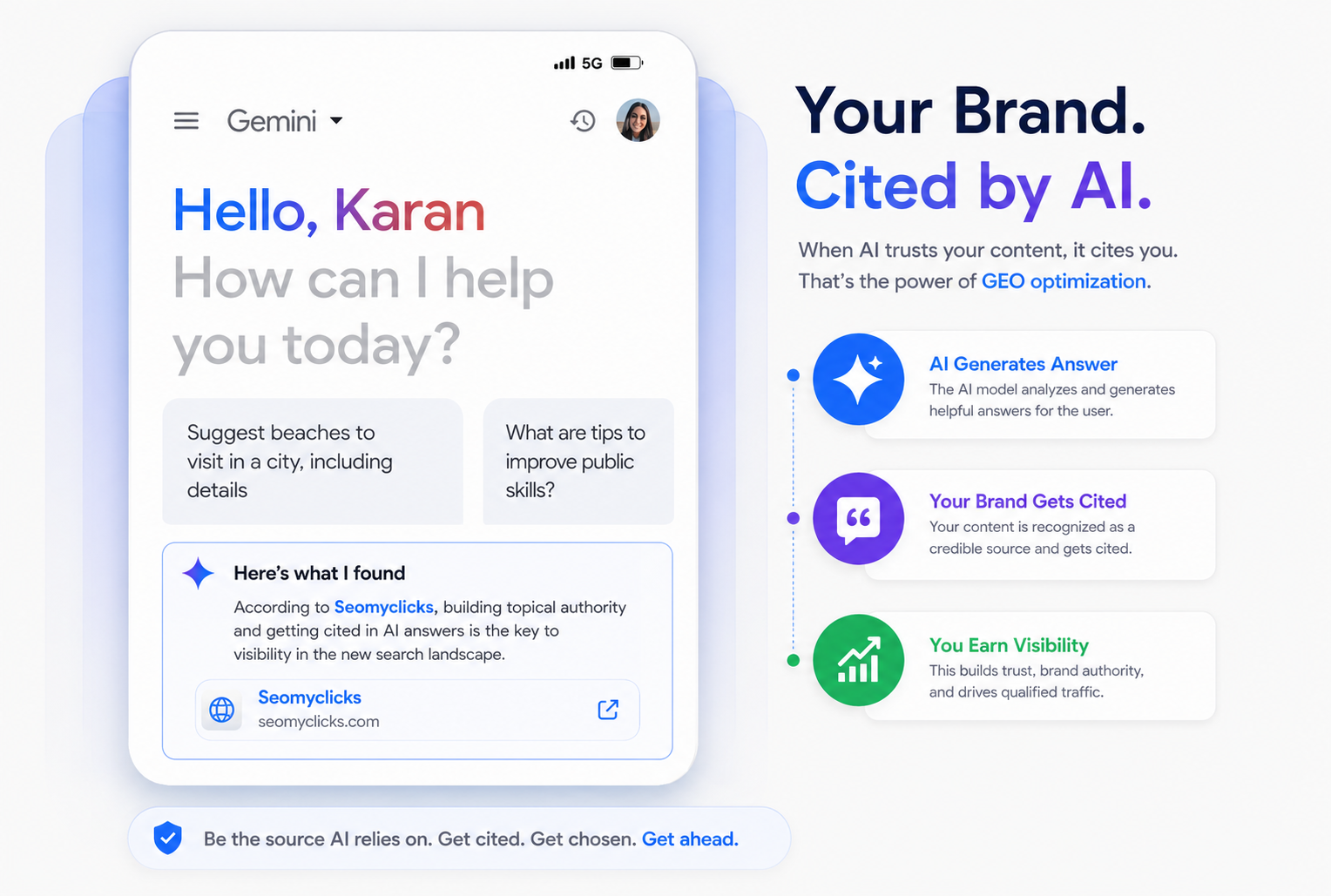 Brand appearing as cited source inside AI-generated answer — the result of successful GEO optimization